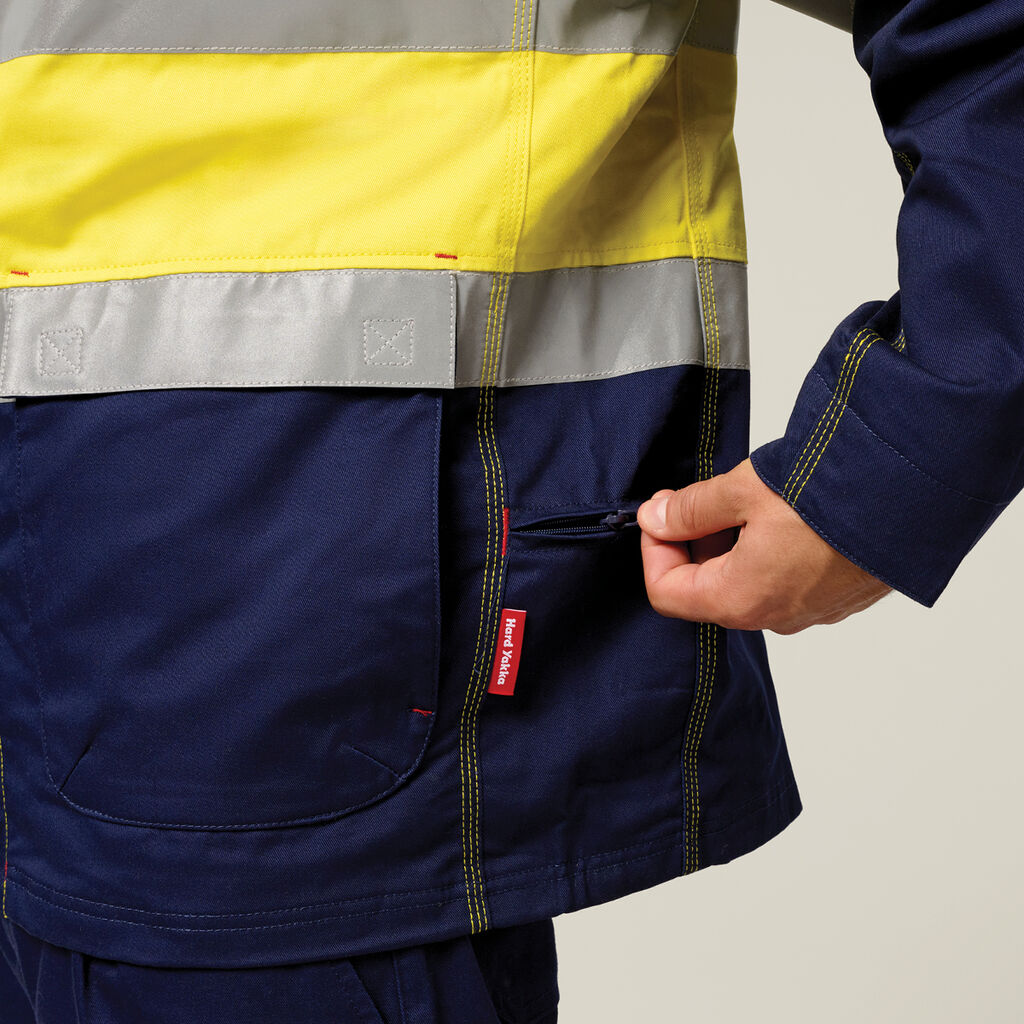 Hard Yakka Core Hi vis 2 Tone Cotton Drill Taped Jacket Y06545 Budget Workwear New Zealand Store