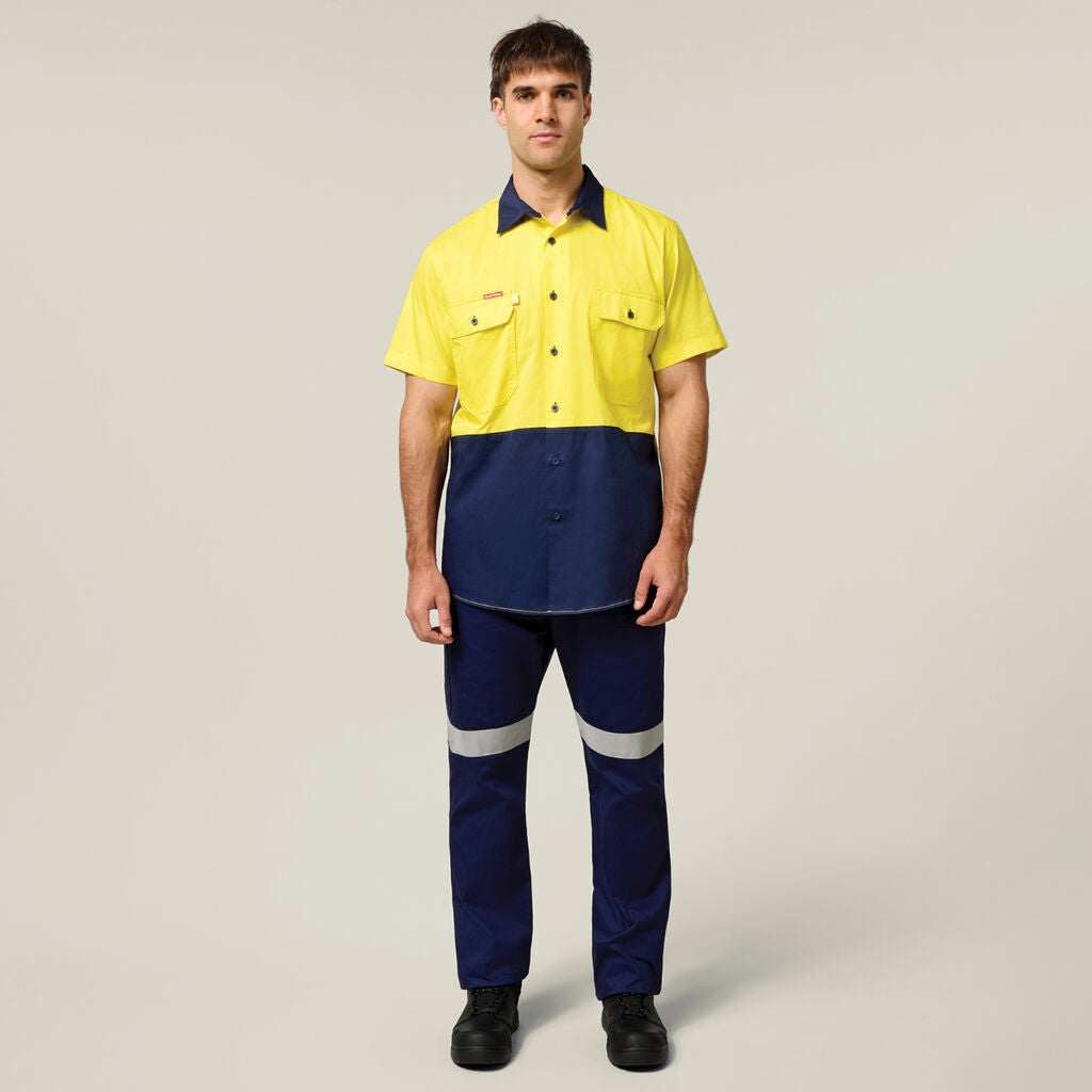 Hard Yakka Koolgear Hi-visibility Two Tone Cotton Twill Ventilated Shirt Short Sleeve (Y07559)