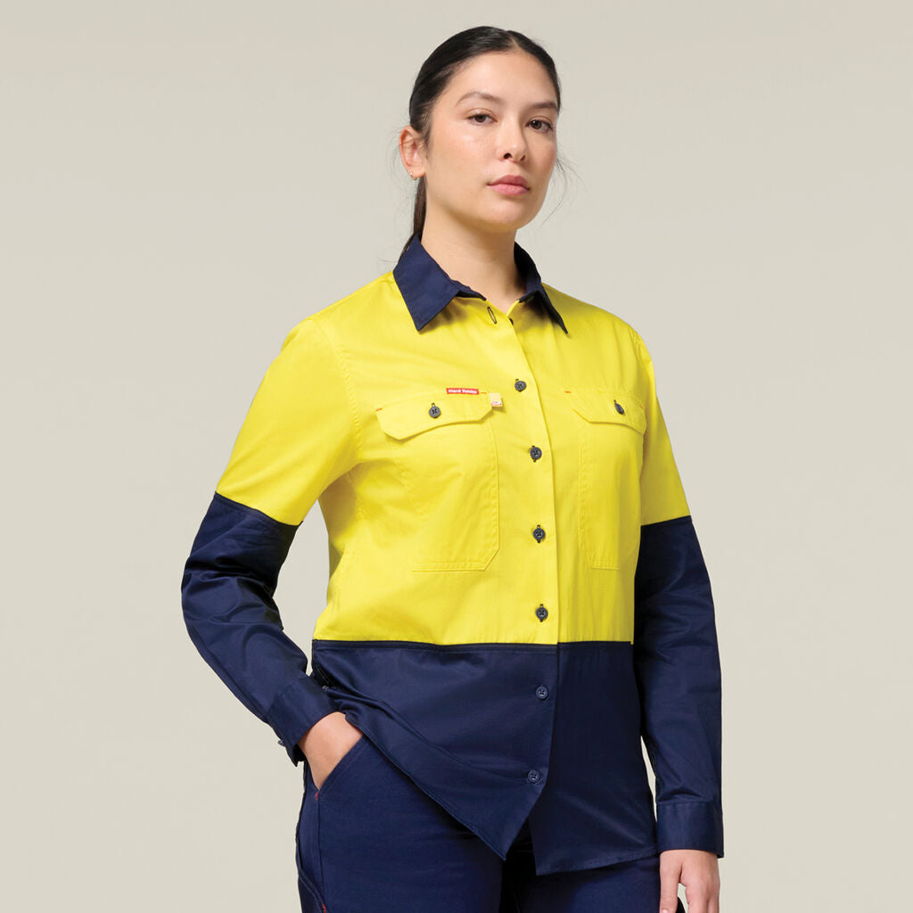 Hard Yakka Women's Long Sleeve Hi Vis 2 Tone Vented Shirt (Y08423)