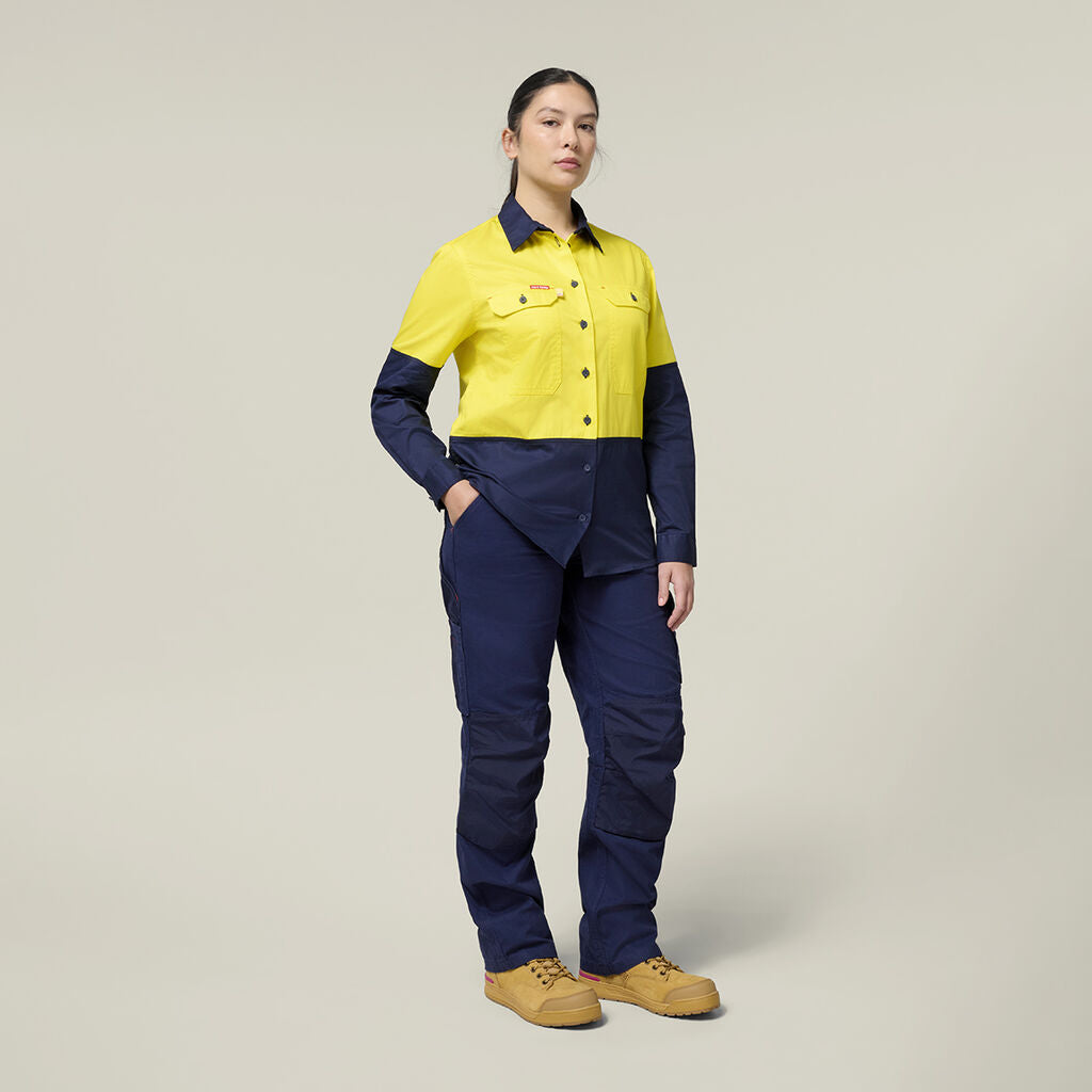 Hard Yakka Women's Long Sleeve Hi Vis 2 Tone Vented Shirt (Y08423)