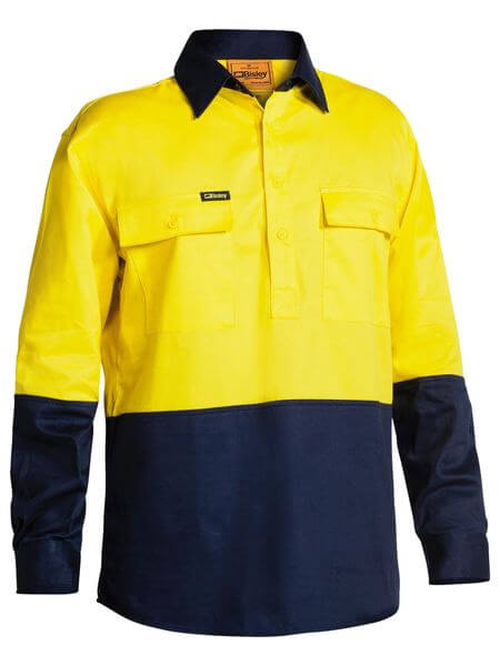 Bisley Hi Vis Closed Front Drill Shirt - Long Sleeve-(BSC6267)