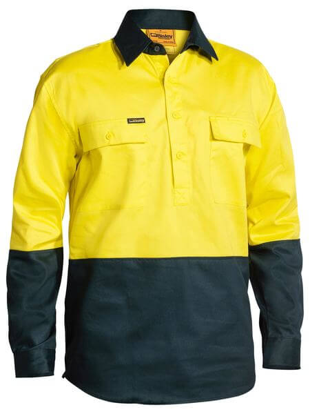 Bisley Hi Vis Closed Front Drill Shirt - Long Sleeve-(BSC6267)