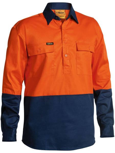 Bisley Hi Vis Closed Front Drill Shirt - Long Sleeve-(BSC6267)