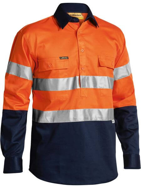 Bisley Taped Hi Vis Closed Front Drill Shirt - Long Sleeve-(BTC6456)