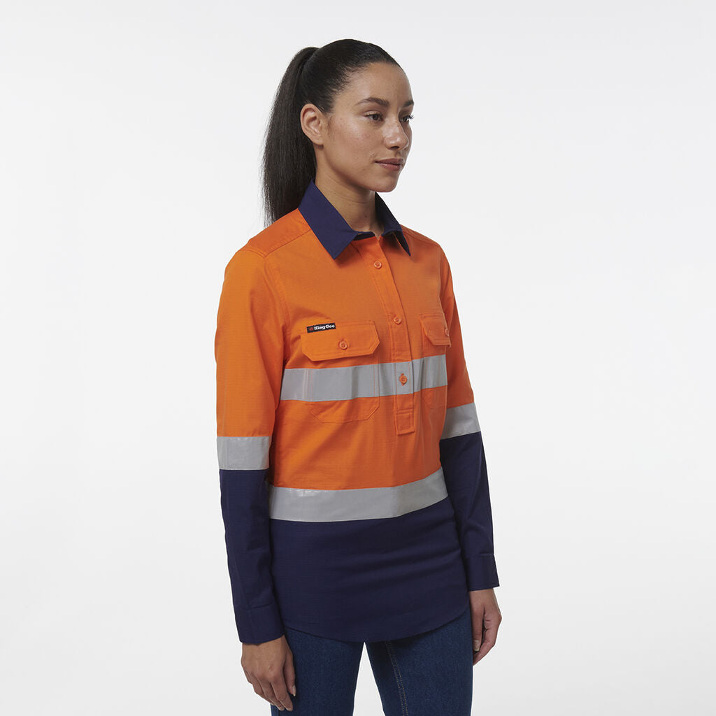 King Gee Women's Workcool Vented Closed Front Reflective Shirt (K44230)