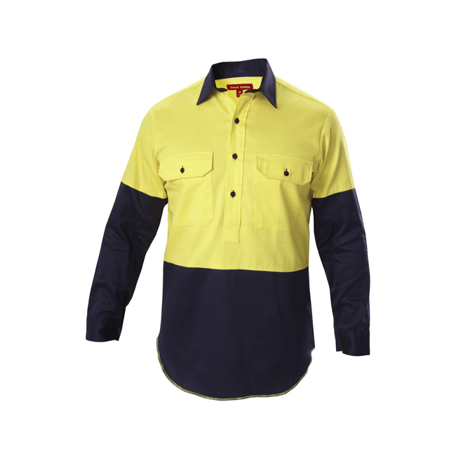 Hard Yakka  Hi-visibility Two Tone Cotton Drill Closed Front Shirt With Gusset Long Sleeve (Y07984)
