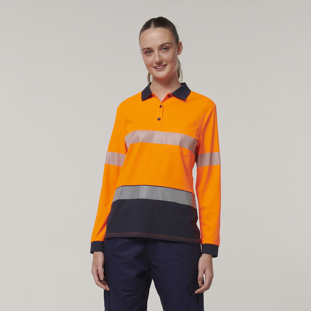 Hard Yakka Women's Long Sleeve Hi Vis Taped Polo (Y08604)