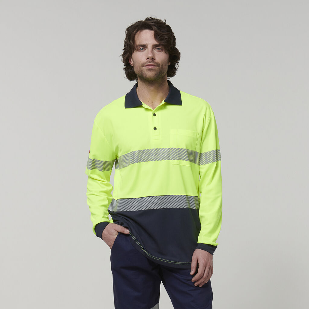 Hard Yakka Men's Long Sleeve Hi Vis Taped Polo (Y19619)